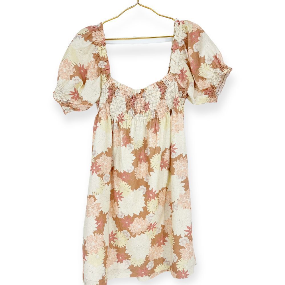 Faherty NWT Ramona‎ Floral Smocked Babydoll Dress Size L Puff Sleeve Cottagecore